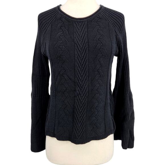 Michael Stars Bell Sleeve Cable Knit Sweater in Black Size XS - Picture 1 of 7